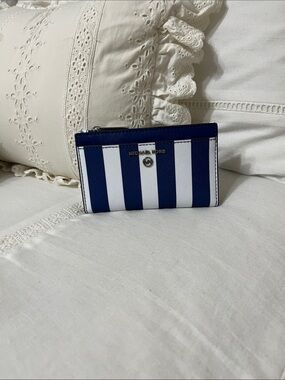 Michael Kors Blue and White Striped Card Holder